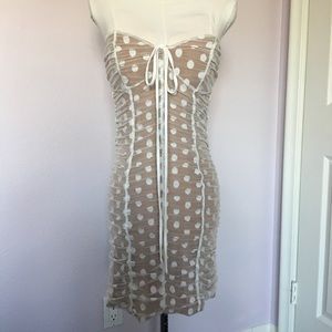 NWOT- Strapless Ruched Polka-Dot Dress